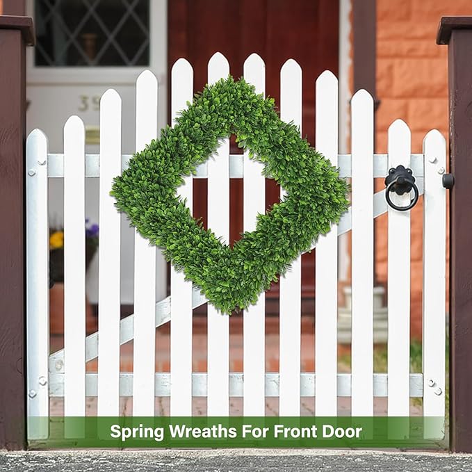 Artgar 22Inch Boxwood Wreath, Spring Wreaths for Front Door, Realistic Green Square Boxwood Wreath for Year-Round Decor, Artificial Summer Wreaths for Wedding Farmhouse Indoor/Outdoor Porch Decor