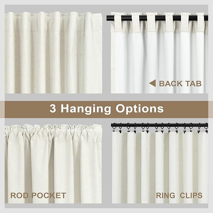 Neutral Rustic Nursery Blackout Curtains for Bedroom 58 Inches Long Cream Ivory Insulated Thermal Curtains for Summer Heat Blocking Linen Custom Drapes Back Tab Pleated Industrial Farmhouse 58 Length