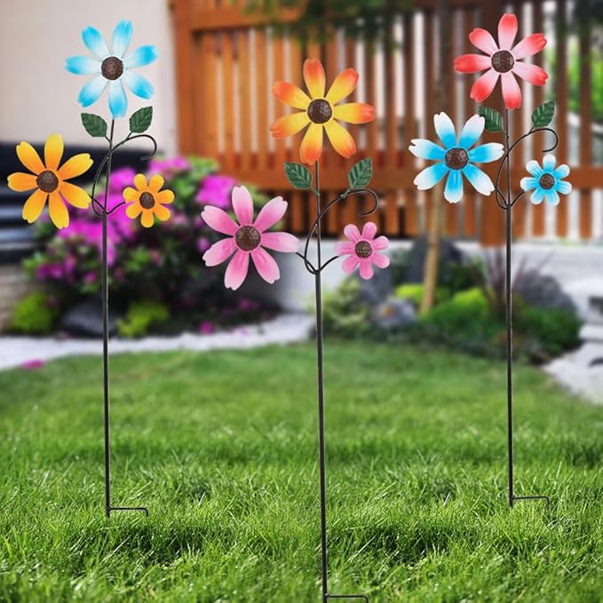3 Pack Spring Garden Stakes Decor,Metal Flowers Decorative Garden Stakes,Waterproof Metal Yard Art for Outside,Lawn,Patio,Yard(23.1 * 6.7IN)