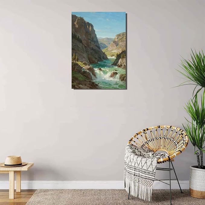 Natural mountain stream scenery poster suitable for bedroom beautiful blue sky flowing river scenery suitable for living room dormitory office