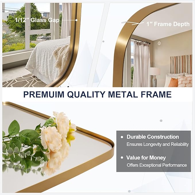 ANDY STAR 30x36” Gold Bathroom Mirror, Oblong Brass Mirror with Stainless Steel Metal Frame, Brushed Gold Oval Vanity Mirror for Over Sink, Modern Anti Rust Wall Mounted