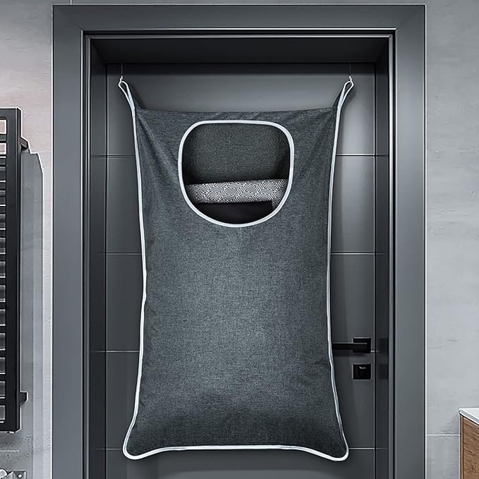 XL Large Hanging Laundry Bag with Hanging Hooks, Over the Door Laundry Bag and Hanging Laundry Hamper with Zipper, Hanging Storage Bag for Laundry, Toys, Towels, 36x 22 Inch,Grey.