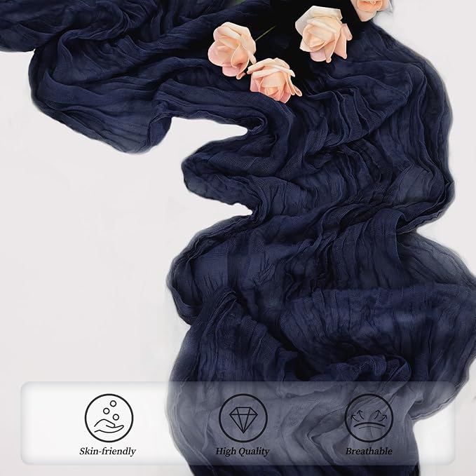 6 Pack Navy Blue Cheesecloth Table Runner 10FT Boho Fabric Rustic Cheese Cloth Table Runner for Wedding Bridal Shower Baby Shower Gauze Sheer Birthday Party Table Decorations 20 x 120 Inch Long