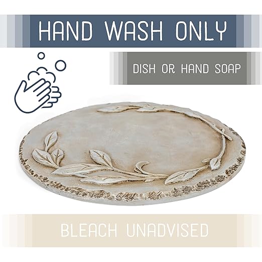 NAT & Jules Floral Laurel Wreath Leaves Pattern Dimensional Indoor Outdoor 12 inch Round Cast Resin Decorative Garden Stepping Stone, Patio, Walkway Sculpture Yard Art, Grey