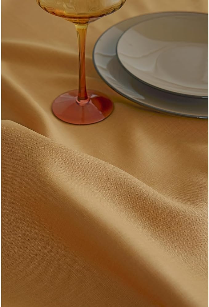 Solino Home Linen Table Runner 108 Inches Long - 100% Pure Linen Caramel Dining Table Runner 14 x 108 Inch for Fall, Autumn, Thanksgiving - Fete