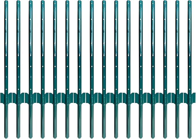ARIFARO Fence Posts 3 Feet Sturdy Duty Metal Fencing Poles, Pack of 16, No Dig Garden U Post for Wire Fencing Steel Post for Yard, Outdoor Wire