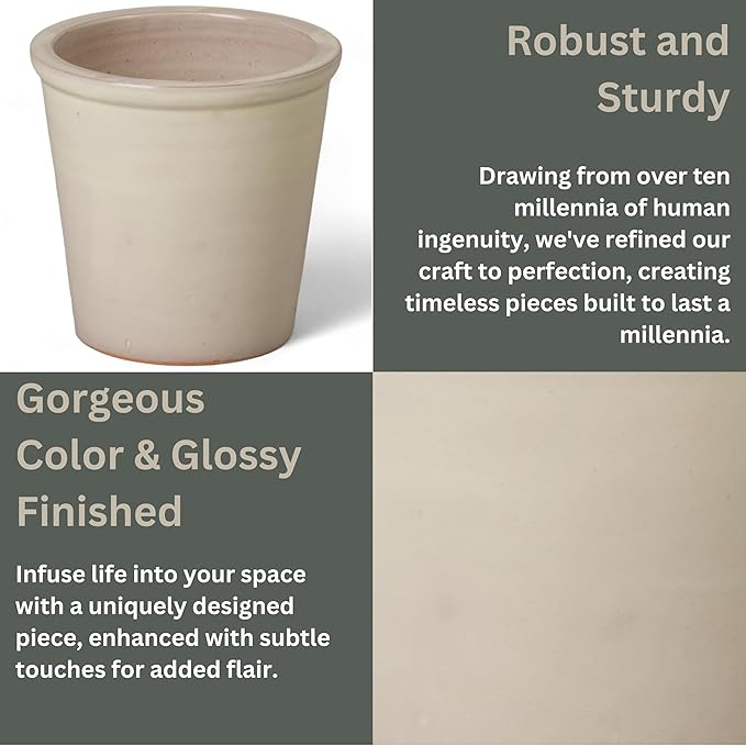 Emissary Round Stoneware Planter (Parent SKU 12012) (Cream, 8" D x 7" H)