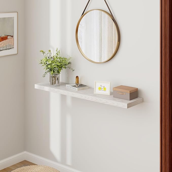 Floating Shelves 48 Inch Long, 48"W x 9"D Wall Shelf Invisible Bracket, 9 Inch Deep Floating Shelf for Wall, Rustic Wooden Shelves for Living Room, Kitchem, Bedroom, Brich Color, Set of 1