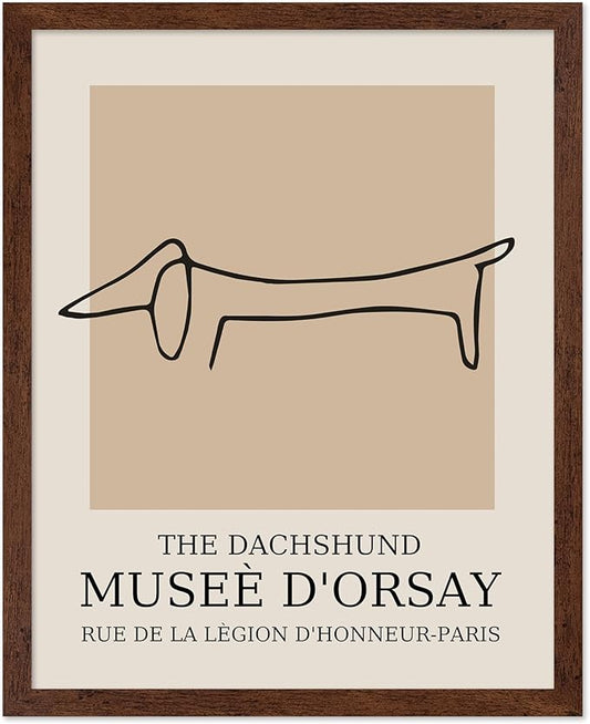 Poster Master Vintage Poster - Retro Minimalist Print - Gift for Artist, Housewarming - Dachshund Dog, Line Drawing, Abstract - Wall Decor for Living Room, Bedroom, 8x10 Brown Framed