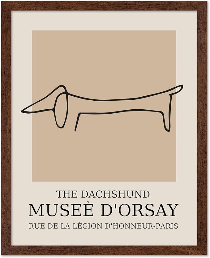 Poster Master Vintage Poster - Retro Minimalist Print - Gift for Artist, Housewarming - Dachshund Dog, Line Drawing, Abstract - Wall Decor for Living Room, Bedroom, 11x14 Brown Framed