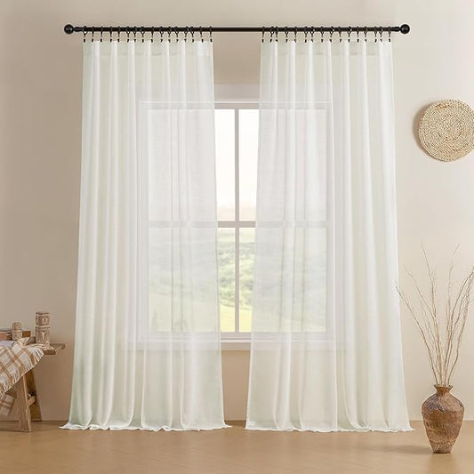 Joydeco Sheer Curtains 84 Inches Long, Cream Curtains for Living Room 2 Panels Set, Ivory Curtains Window Privacy Assured with Light Filtering(W52 x L84 Inch,Ivory)