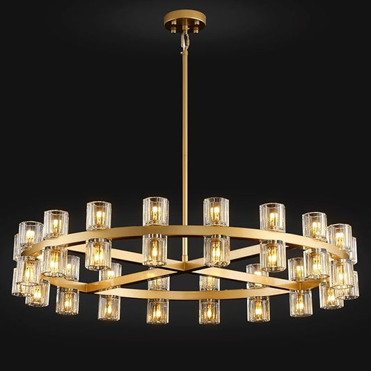Modern 36" Gold Round Chandelier Light Fixture, K9 Crystal Chandeliers for Dining Room, Living Room, Dining Room Chandeliers Over Table, Chandelier for Bedroom, Foyer, Includes 36XG4 Bulbs