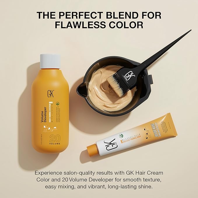 GK HAIR Global Keratin Goldens 8.3 Light Golden Blonde Hair Color Cream Tube (3.4 Fl Oz/100ml) + 20 Volume Developer (5 Fl Oz/150ml) - Professional Permanent Long Lasting Toner Dye