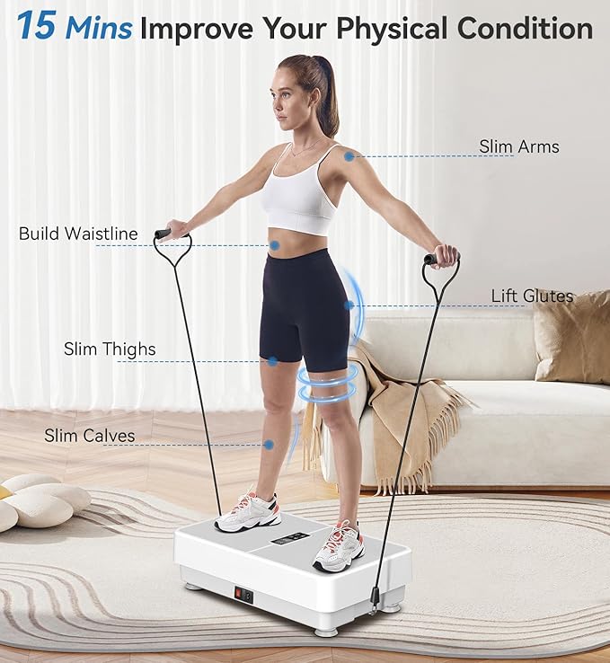 POWET Vibration Plate Exercise Machine for Weight Loss, Woukout & Lymphatic Drainage – Whole Body Vibrating with 99 Speed Levels & 5 Pre-Set Modes – Supports Up to 400lbs, Ideal for Home Use