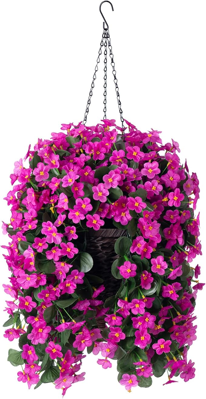 Artificial Fake Hanging Flowers Plants Baskets for Outdoor Fall Decoration, Faux Silk Fuchsia Daisy Mums Trailing Orchid UV Resistant for Home Outside Porch Garden Yard Patio Decor