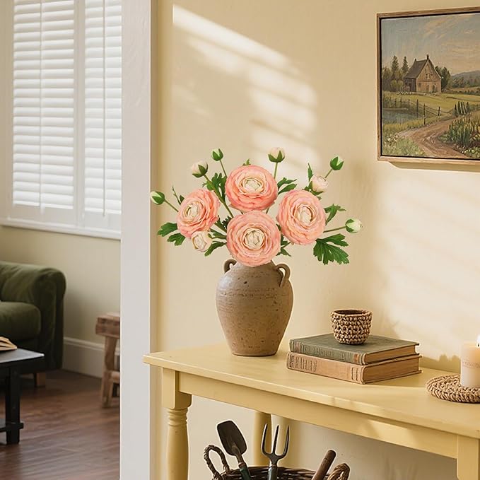 IPOPU 4PCS Real Touch Ranunculus Artificial Flowers Faux Ranunculus Flowers for Vases Real Look Silk Peonies Fake Peony Flowers for Home Indoor Wedding Centerpieces for Table Decorations (Champagne)