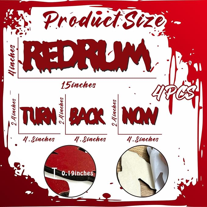 Wooden Halloween Decorations Stickers Bloody Halloween Decals for Mirror Wall Window Peel and Stick Happy Halloween Wall Sticker Redrum Door Sign Outdoor Indoor Decor Holiday Party Supply Photo Props