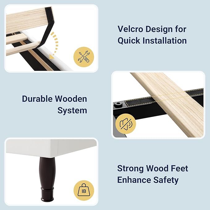 Allewie King Bed Frame with Adjustable Velvet Tiara Headboard, Upholstered Diamond Button Tufted Platform Bed, Wood Slats Support, No Box Spring Needed, Mattress Foundation, Easy Assembly, White