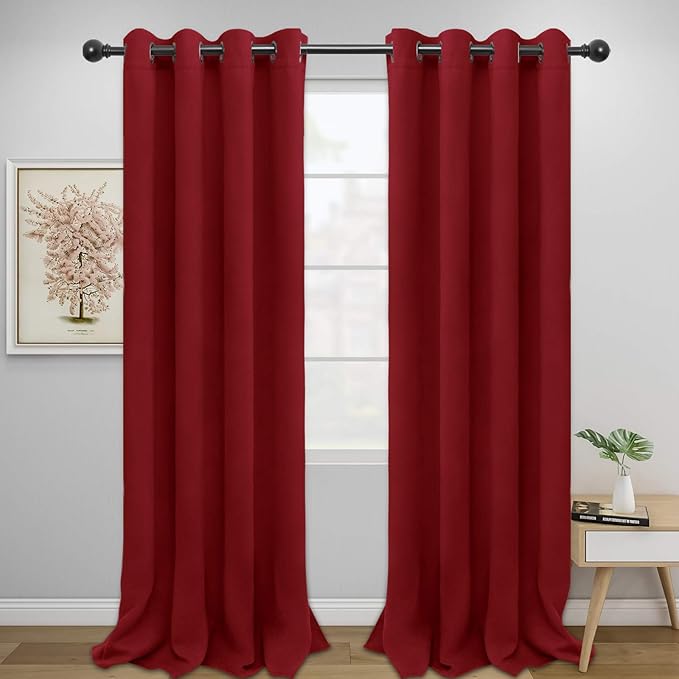 Easy-Going Blackout Curtains for Bedroom, Solid Thermal Insulated Grommet and Noise Reduction Window Drapes, Room Darkening Curtains for Living Room, 2 Panels (52x108 in,Christmas Red)