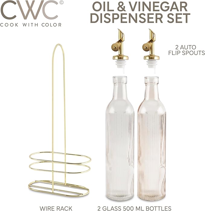 COOK WITH COLOR Glass Olive Oil Bottle Dispenser - 2 Pack- 17oz Oil and Vinegar Cruet - Olive Oil Carafe Decanter for Kitchen