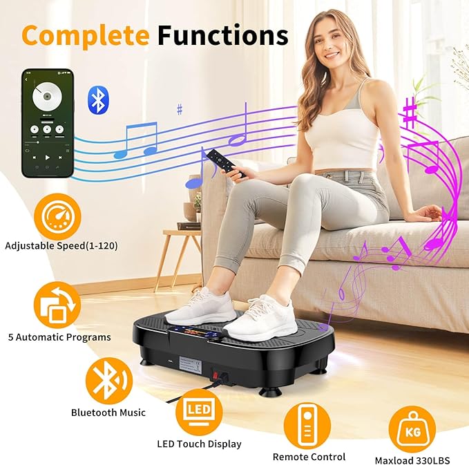 Vibration Plate Exercise Machine, Vibrating Plate Machine with Bluetooth for Lymphatic Drainage, Vibration Platform for Women Men Full Body Weight Loss
