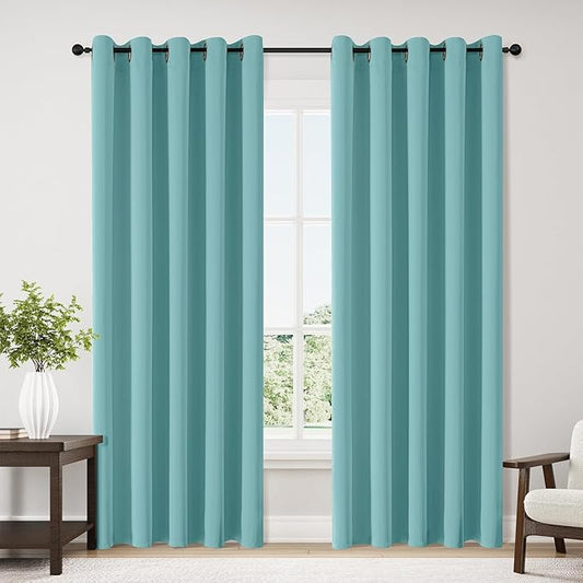 ChrisDowa Blackout Curtains 70 inches Wide for Bedroom - 2 Panels Set Extra Wide Grommet Thermal Insulated Room Darkening Curtains for Living Room (Aqua, 70 x 84 Inch)