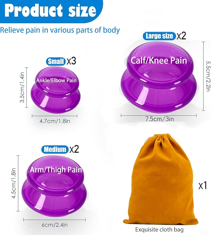7Pcs Cupping Therapy Set-Professional Silicone Cupping, Suitable for Facial Body Massage/Deep Myofascial Release/Pain Relief/Muscle Relaxation & More (Purple,7pcs)