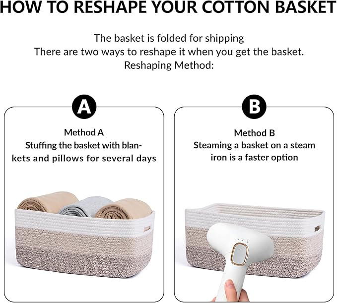 Large Storage Baskets for Organizing, Closet Shelf Baskets for Clothes Blanket Towels, Baby Nursery, Toy Bins Box, Woven Rope Baskets, 17 x 13 x 7.5”, 4 Packs Gradient Brown