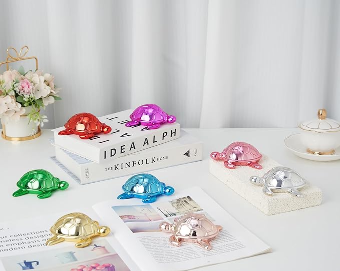 Small Sea Turtle Statue 4 inch Shiny Pink Accent Knick Knacks Paperweight for Bathroom Home Office Shelf Desk Table Decor, Cute Sea Turtle Gifts for Women