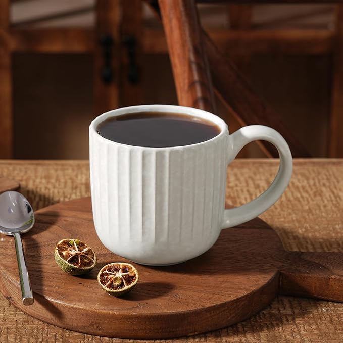 famiware Coffee Mugs Set of 6, Starlight 11 oz Mug Cup Set with Handle for Coffee, Tea, Cocoa, Milk - Ceramic Stoneware Mug Set, Matte White