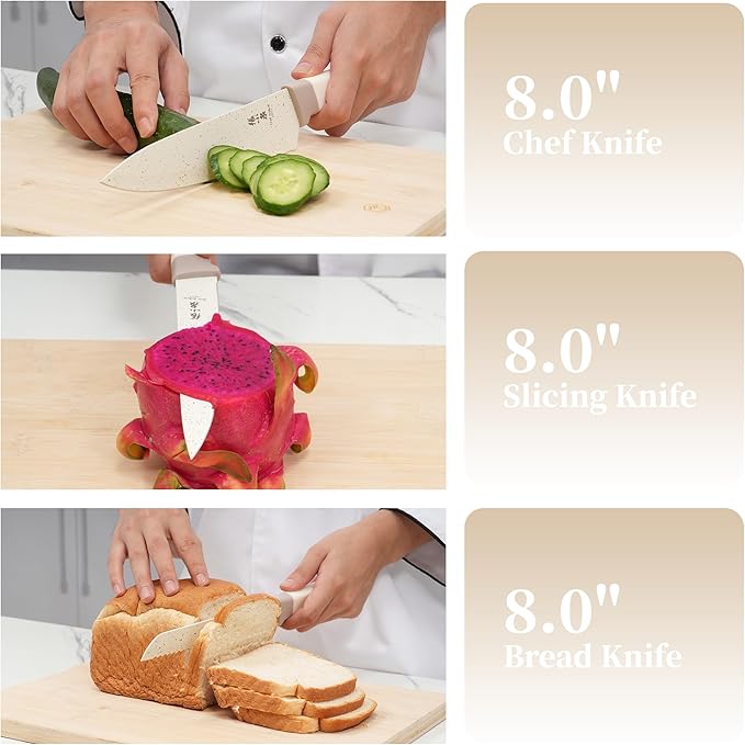 Zhang Xiao Quan Since 1628 15Piece Kitchen Knife Set,Knife Block Set with Ceramic-Coated Blade Ergonomic Handle(Cream)