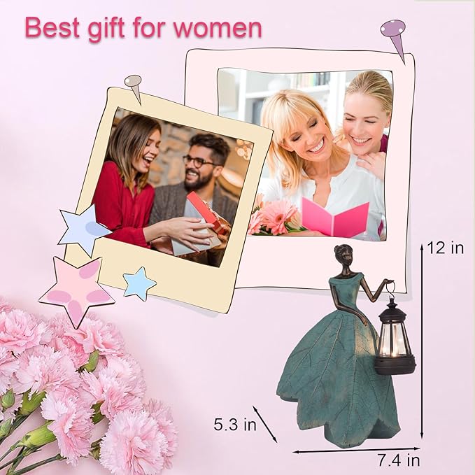 Guichifun Fairy Statues Solar Outdoor Lights - Resin Garden Figurines Decorations for Patio Yard Lawn Decor Housewarming Gardening Gifts for Women Mom 7.4 x 5.3 x 12 Inch