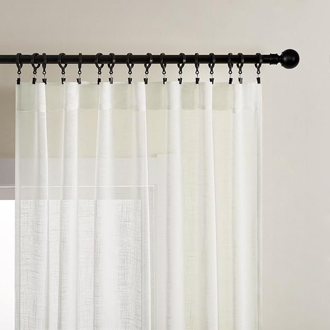 Joydeco Sheer Curtains for Living Room, Cream Curtains 90 Inches Long 2 Panels Set, Ivory Curtains Window Privacy Assured with Light Filtering(W52 x L90 Inch,Ivory)