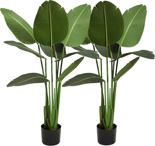 Worth Garden Artificial Bird of Paradise Plant 3.8ft, Set of 2 Faux Tropical Trees for Living Room and Office Décor, 45in Realistic Greenery for Indoor and Outdoor Spaces
