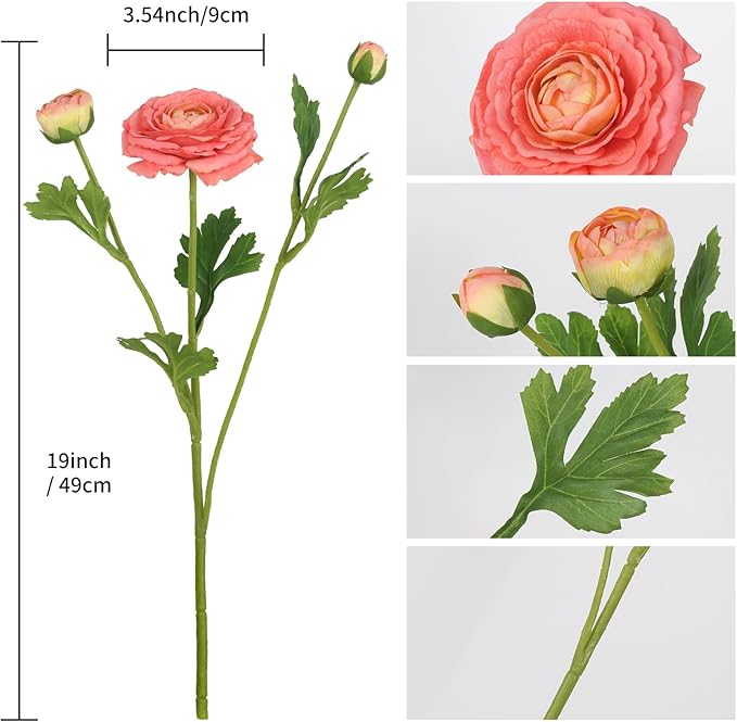 IPOPU 4PCS Real Touch Ranunculus Artificial Flowers Faux Ranunculus Flowers for Vases Real Look Silk Peonies Fake Peony Flowers for Home Indoor Wedding Centerpieces for Table Decorations (Orange)