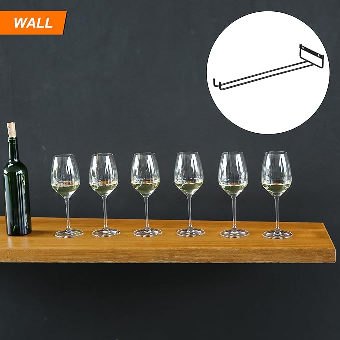 uxcell 5Pcs Wine Glass Rack, 11.81 Inch Iron Wine Glasses Rack Under Cabinet Stemware Rack - Wall Mountable Wine Glass Holder Storage Hanger for Bars Coffee Restaurants Kitchens, Black