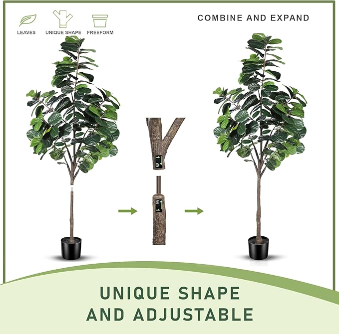 8ft(96in) Fiddle Leaf Fig Tree Artificial - Tall Faux Fiddle Leaf Fig Tree - Fake Fig Plant with Realistic Texture for Indoor Outdoor Modern Home House Office