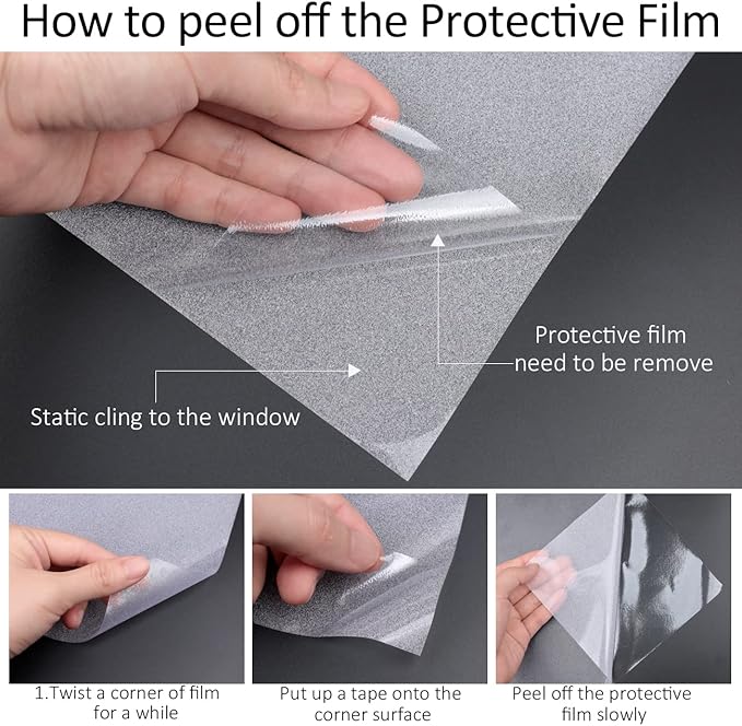 HIDBEA Frosted Window Privacy Film Heat Control UV Blocking, Static Cling Non-Adhesive Reusable Door coverings for Bathroom Home Office (Frosted 17.5 Inch x 6.5 Feet)