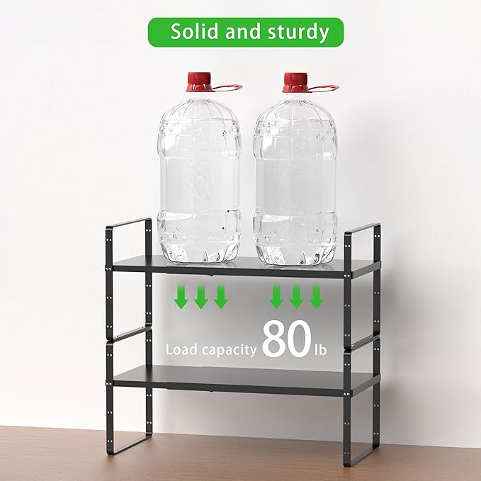 Expandable Cabinet Storage Shelf Stackable Organizer Rack for Kitchen Bathroom Pantry Spice Cupboard Countertop Home Office Desk Heavy Duty Nonslip Black Small 3 Pack