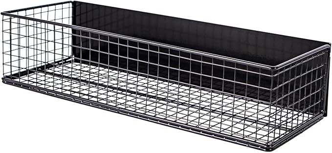 Magnetic Basket, Magnetic Shelf for Fridge,Magnetic Spice Rack Wire Mesh Magnetic organizer Holder Accessories for Office Kitchen Classroom Storage, Black-High, 13.77" x 5.11" x3.26"