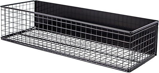 Magnetic Basket, Magnetic Shelf for Fridge,Magnetic Spice Rack Wire Mesh Magnetic organizer Holder Accessories for Office Kitchen Classroom Storage, Black-High, 13.77" x 5.11" x3.26"