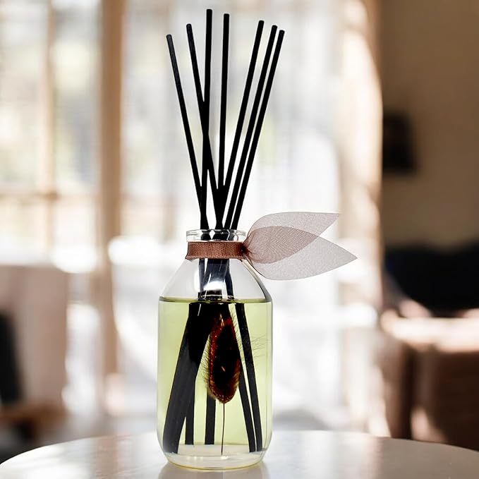 LOVSPA Reed Diffuser Set, Santal (Sandalwood) Scented Oil Diffuser with Sticks, Home Fragrance Accessories for Bathroom Shelf Decor, Aroma Diffusers for Home or Office Fall Decor, USA Made