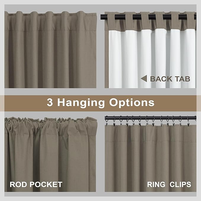 Brown Drapes 84 Inch Length 2 Panels Set Linen Long Curtains for Bedroom Windows Soundproof Energy Efficient Thermal Insulated Rustic Country Blackout Curtains for Living Room Pleated Back Tab Pocket