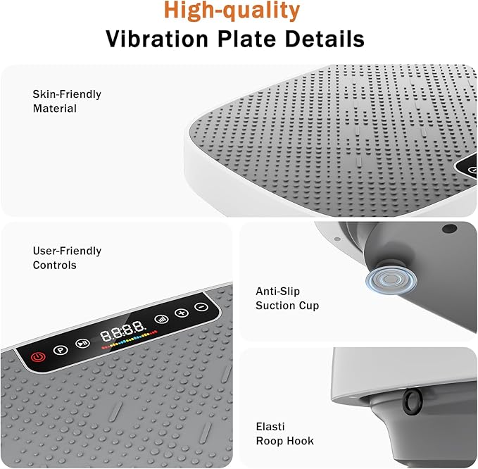 Vibration Plate Exercise Machine, Ultra-Quiet Vibration Plate for Lymphatic Drainage & Body Toning, Whole Body Vibration Platform with Bluetooth, Resistance Bands, Home Gyms Equipment
