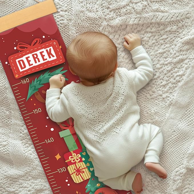 Personalized Name Growth Chart Wall Decor for Kids – Canvas Removable Height Chart Measuring Ruler 59" x 7.9" （Santa Claus Gifts）