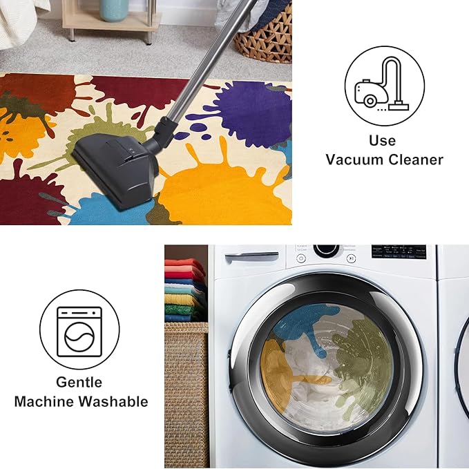 STARUIA Large Area Rug for Living Room, 8'x10' Rainbow Kids Rug for Classroom, Colorful Art Washable Rugs for Bedroom, Non-Slip Ink Splotch Nursery Rugs Soft Modern Living Room Carpet for Dorm School