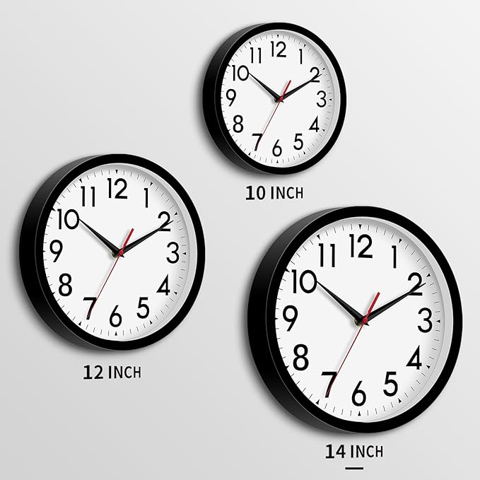 14 Inch Wall Clock Large Battery Operated Big Silent Non Ticking Analog Clock Decorative for Living Room Office Kitchen Outdoor Classroom Bedroom Bathroom School(Black)