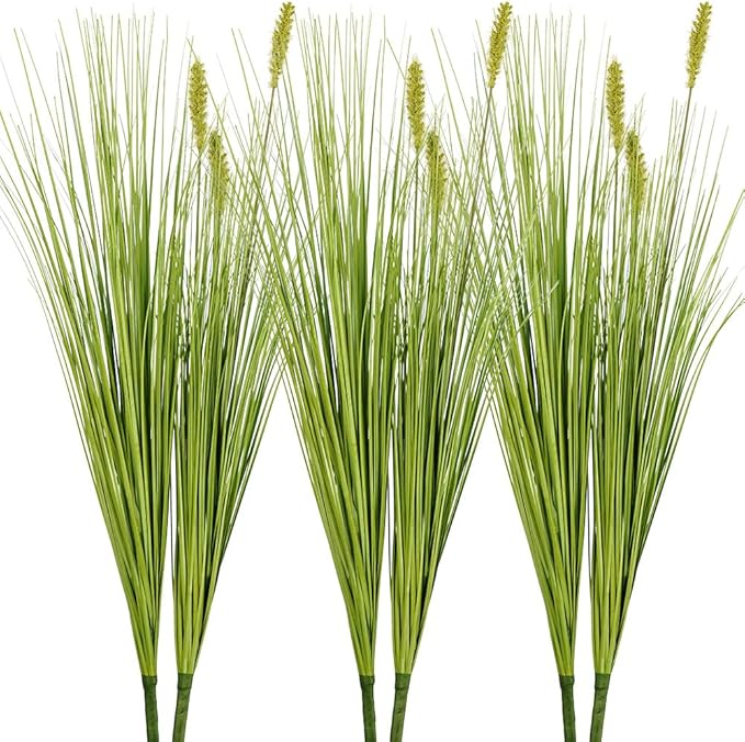Melorca&Guilla Artificial Plants 6PCS 27“ Fake Tall Onion Grass Faux Plant,Artificial Grass Greenery Shrubs Bushes for Garden Porch Window Box Shop Office Home Décor