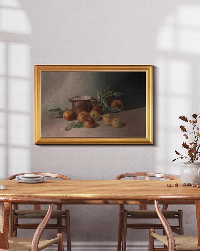 HUARCEY Gold Framed Vintage Wall Art for Living Room Harvest Apples Still Life Oil Painting Large Cottagecore Room Decor Picture Canvas Print Farmhouse Fruit Wall Decor Bedroom Kitchen Bathroom 24x36