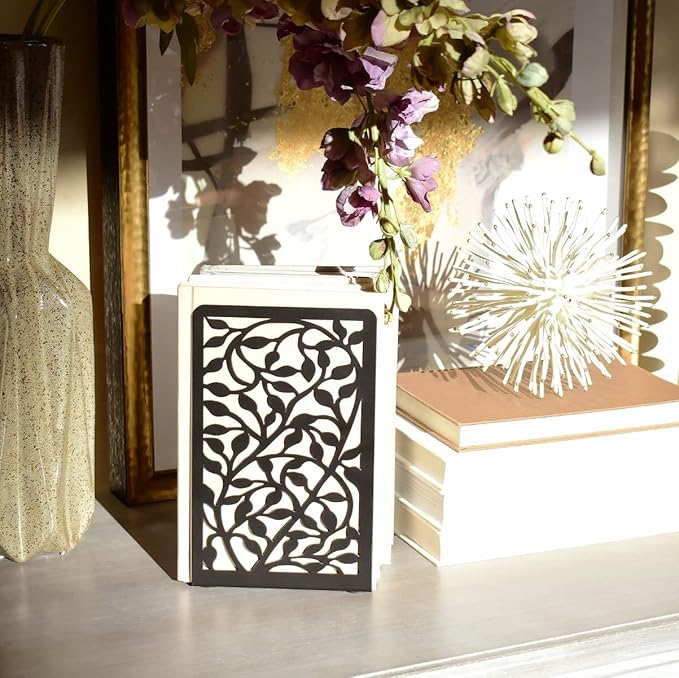 CNK Book Ends Bookends for Decorative Books Holder Bookend Shelves End Hold Heavy Duty Holders Stoppers Metal Stopper Cute Boho Bookshelf Holds Cookbook Office Home Set of 4 Bookends Pair Black